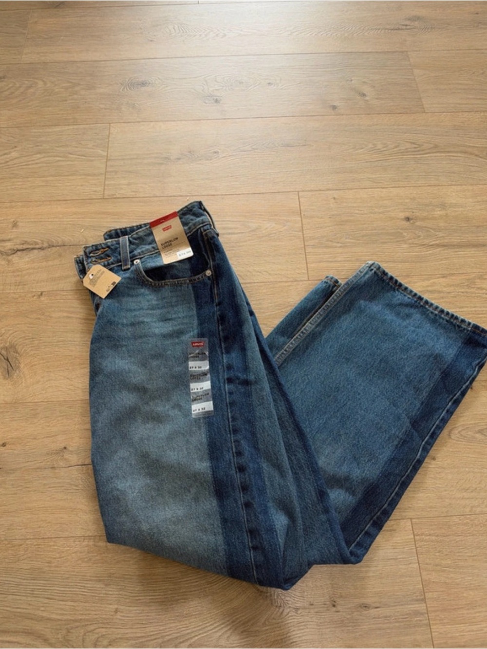 Levi's Women’s Two-Tone Denim Straight Jeans in Dark and Medium Blue